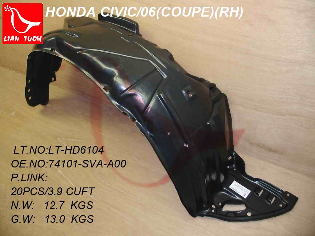 CIVIC 06-11 Right FENDER LINER Coupe With 5 SPEED
