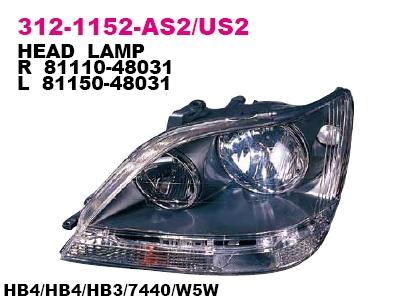 RX300 99-00 Right Headlight Assembly HALOGEN (Without HID)