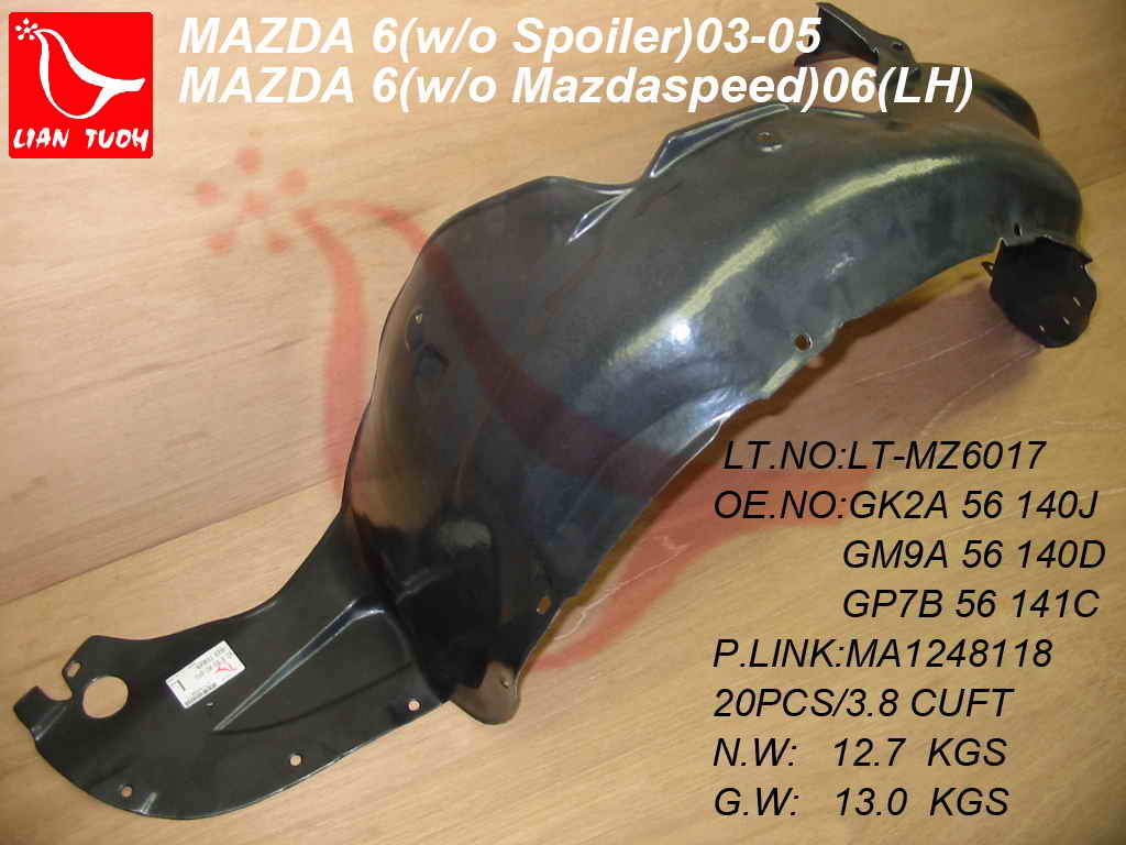 MAZDA 6 03-08 Left FENDER LINER Without SPOILER HOL