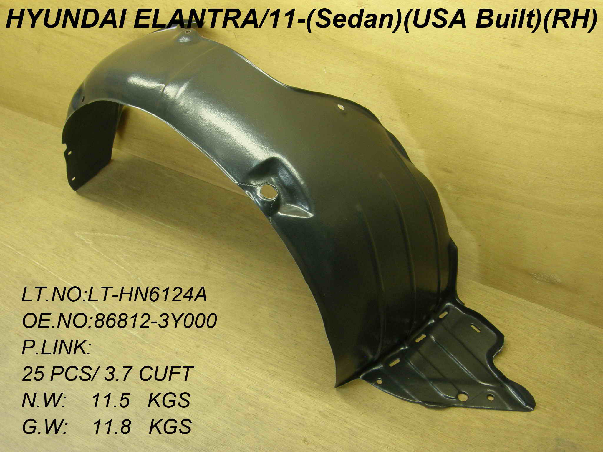 ELANTRA 11-13 Right Front FENDER LINER Sedan USA BUIL