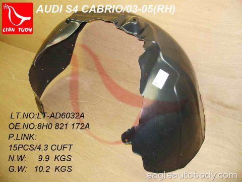 S4 04-06 LT FT FENDER LINER*CABRIO; PLASTIC L AU1250104