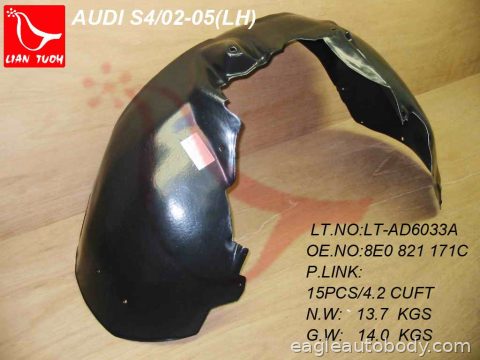 A4 07-09 LT FT FENDER LINER*CABRIO; PLASTIC L AU1250106