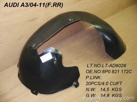 A3 06-13 RT FT FENDER LINER*PLASTIC LINER; RR AU1251102