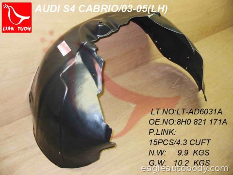 S4 04-06 RT FT FENDER LINER*CABRIO; PLASTIC L AU1251104