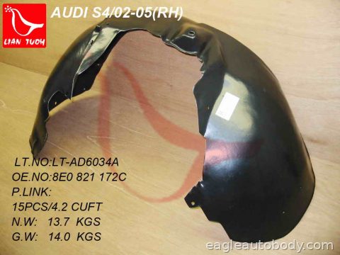 A4 07-09 RT FT FENDER LINER*CABRIO; PLASTIC L AU1251106