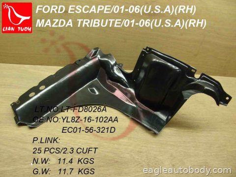 ESCAPE 05-07 RT FT FENDER LINER*LOWER; PLASTI FO1251140
