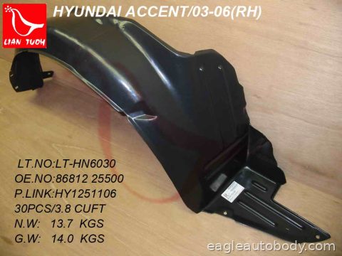 ACCENT 03-05 RT FENDER LINER*SDN*=03-06 H/B 08817-8*R
