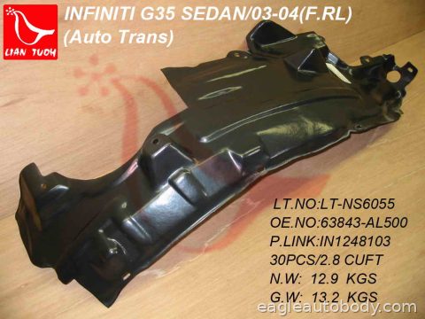 G35 03-05 LT FT FENDER LINER*4DR SDN; RR FEND IN1248103