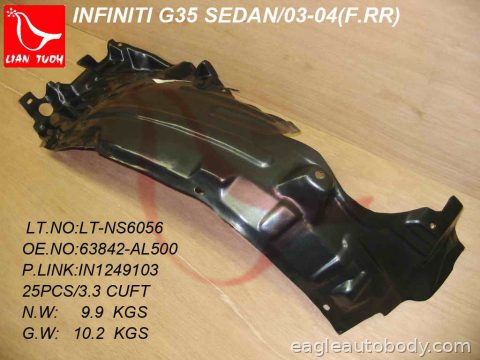 G35 03-05 RT FT FENDER LINER*4DR SDN; RR FEND IN1249103